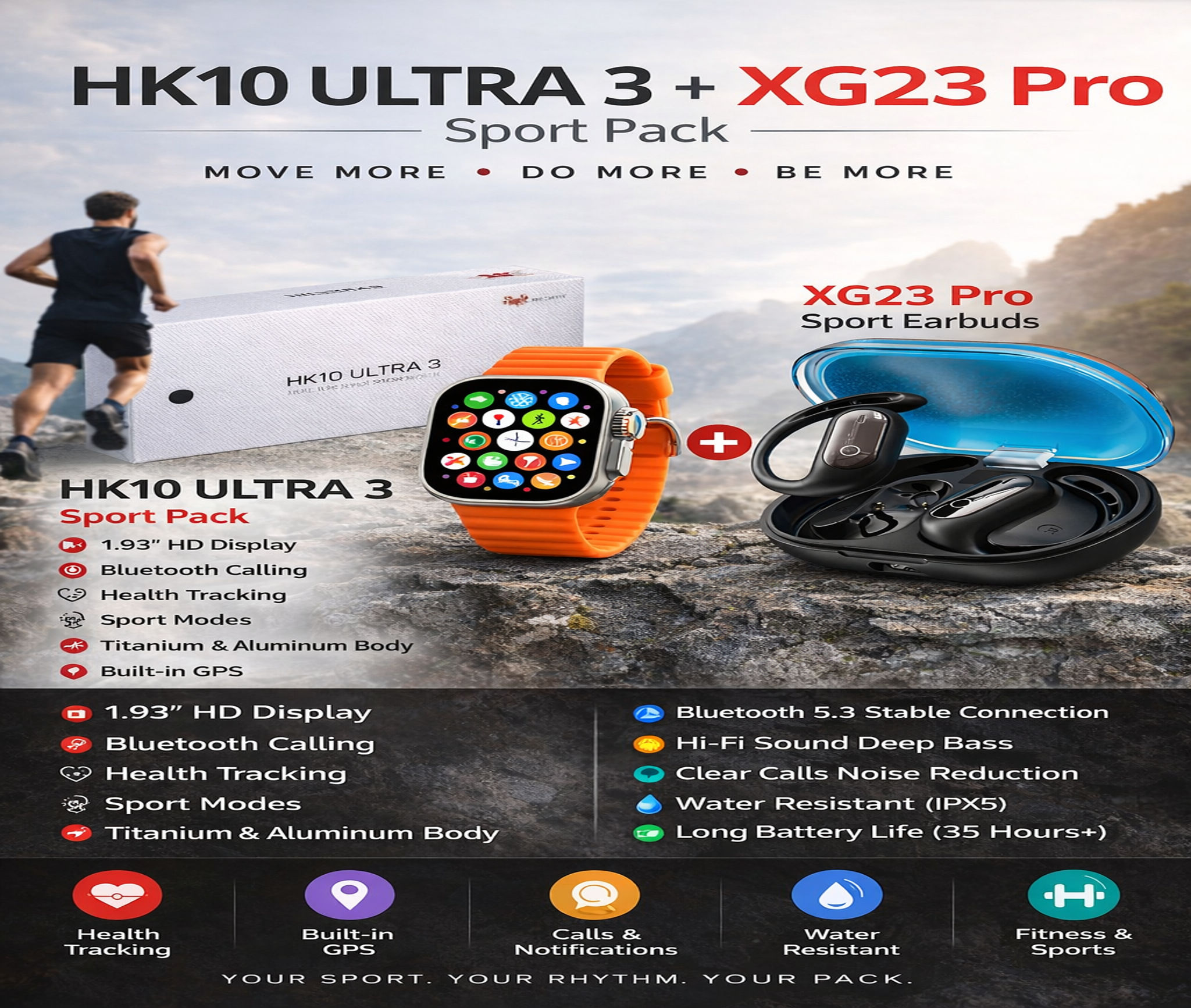 Pack Sport + (Hk10 Ultra 3 + XG23 Pro Airpods)
